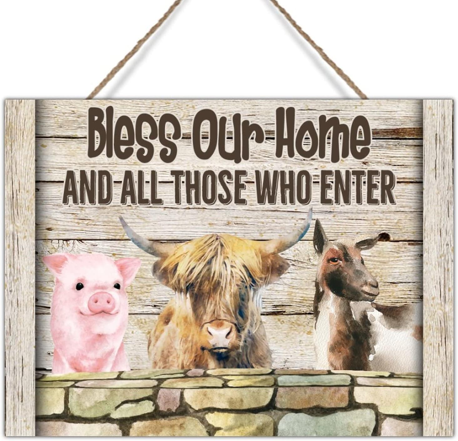 Farmhouse Wood Sign Farmhouse Animal Pig Cow Sheep Wooden Sign Plaque Bless Our Home and All Those Who Enter Wood Sign Plaques for Farm Wall Door Porch Yard Decor 24x18in