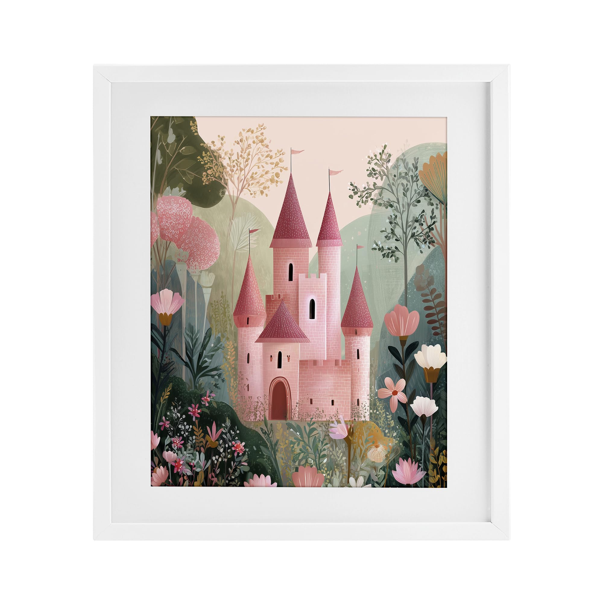 Stupell Industries Coastal White (Textured) Princess Castle Fairytale Nursery, 17 X 21 Inch Framed Print Under Glass