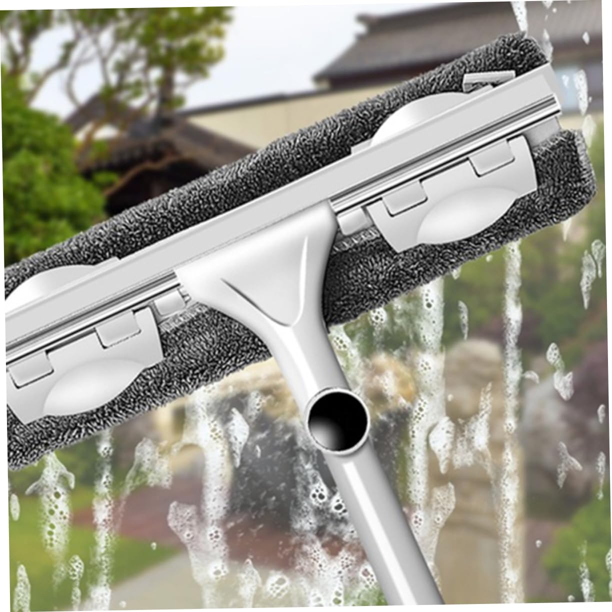 FOMIYES Double Sided Window Scrub with Telescopic Stainless Steel Rod Efficient Household Glass Cleaning Tool for High Windows and Smooth Surfaces Easy Wiping and White