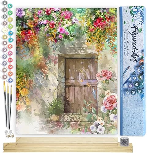 Vista 486 de Figured'Art - Juego de pintura por números, lienzo enrollado sin marco, para manualidades, para adultos, 16 x 20 pulgadas, jarrón de peonías