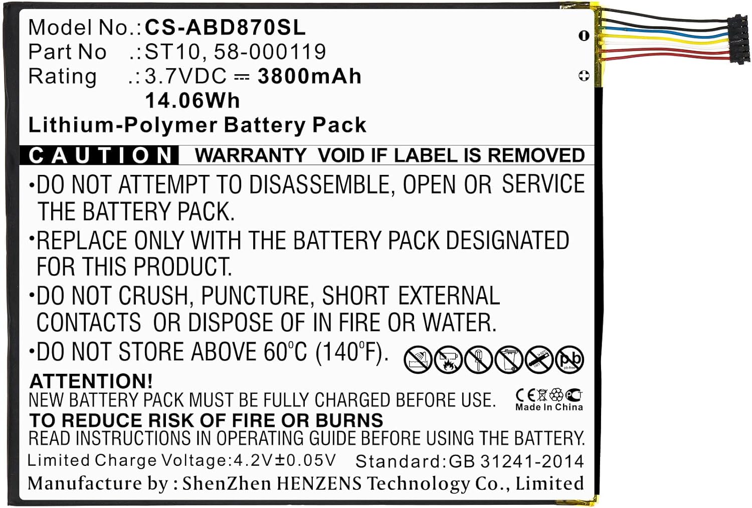 3800mAh Tablet Replacement Battery for B00VKIY9RG,Kindle Fire HD 10,Kindle Fire HD 10.1,SR87CV,SR87MC
