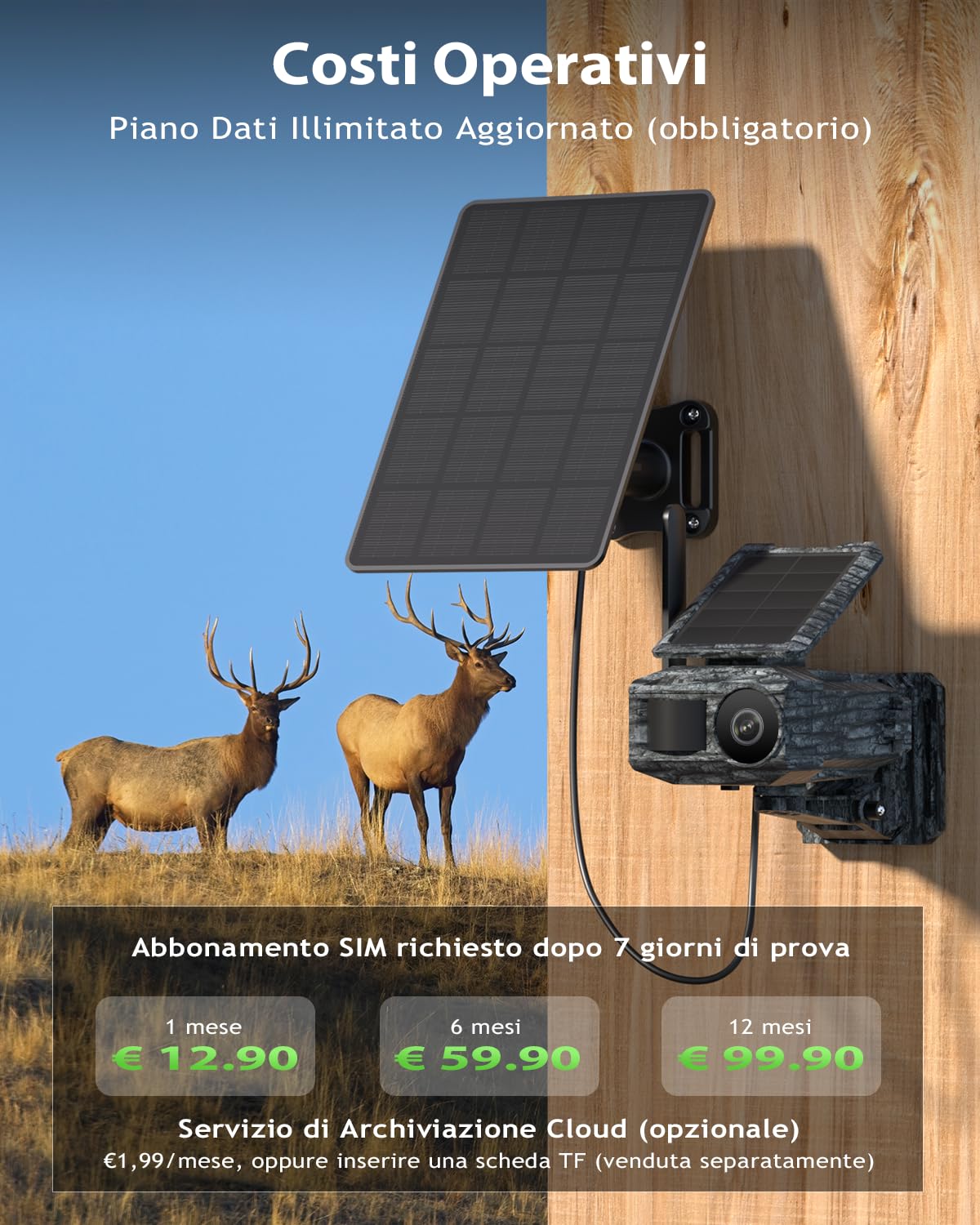 LENOI Fotocaera da caccia, 4G Fototrappola Solare con Scheda SI