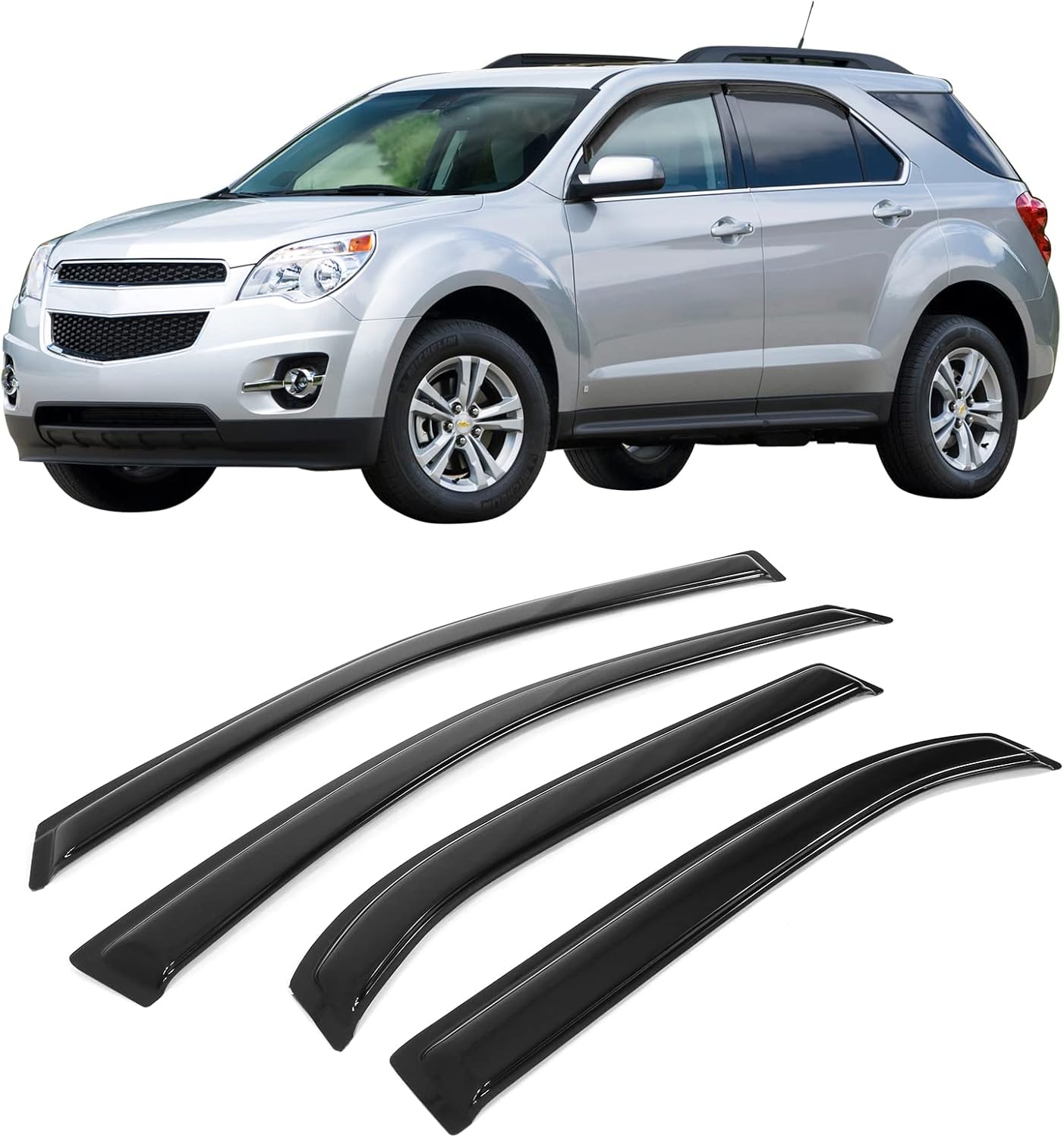 IKON MOTORSPORTS Window Visors Compatible with 2010-2017 Chevy Equinox, Dark Smoke Acrylic Wind Sun Rain Vent Guards 4PC