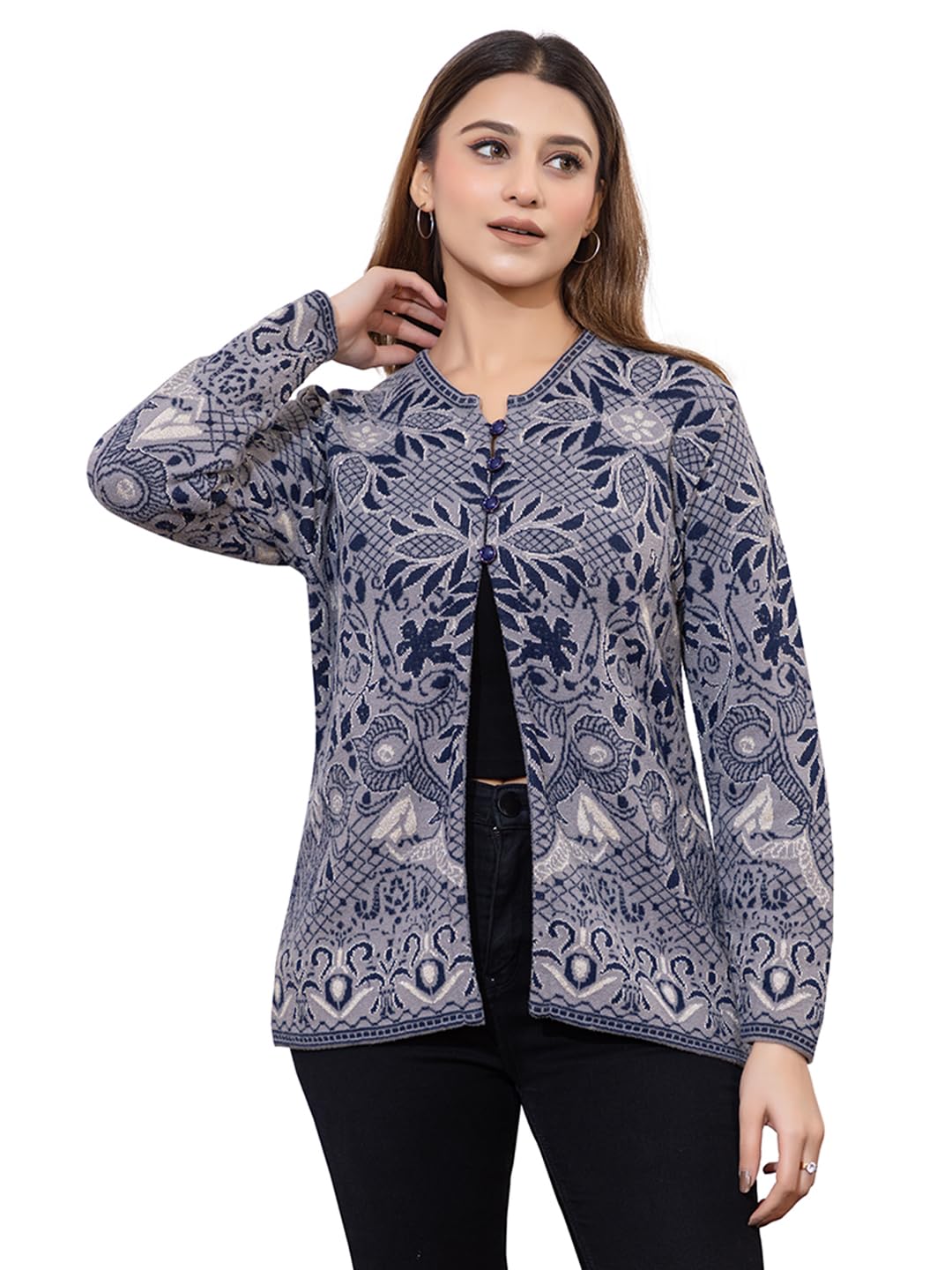 twenty me Acrylic Nylon Soft and Warm Full Sleeve Winter Cardigan for Women's (2912)-picture-10