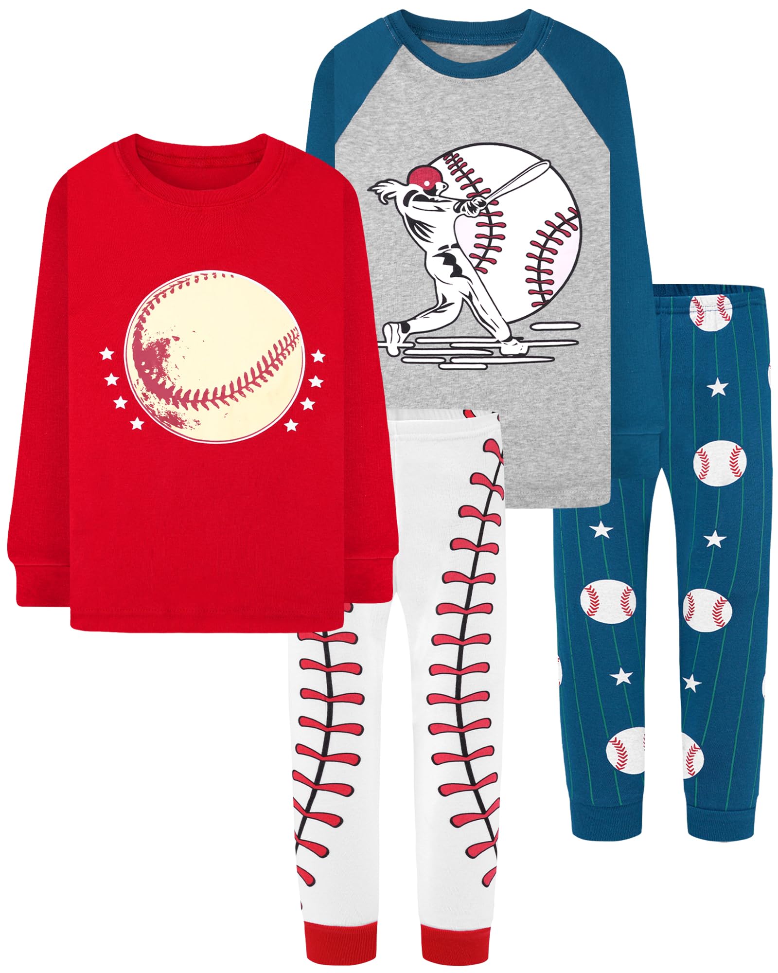 DAUGHTER QUEEN Boys Pajamas 4 Pieces Long Set 100% Cotton Sleepwear Size 18 Months-12 Years