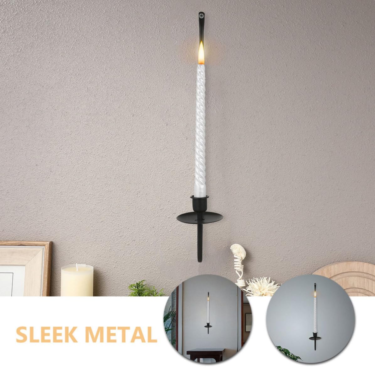 Candelabro de Pared Moderno y Rústico de Metal 4 Piezas, Negro