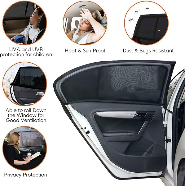 2 Pack Car Window Shades for Baby,Car Blinds for Windows with a stretched size of 54 x 100cm,Breathable Mesh Sun Shade for Baby,Universal Fit for 99% of Vehicle Models,Protect Kids from Sun Glare - 3