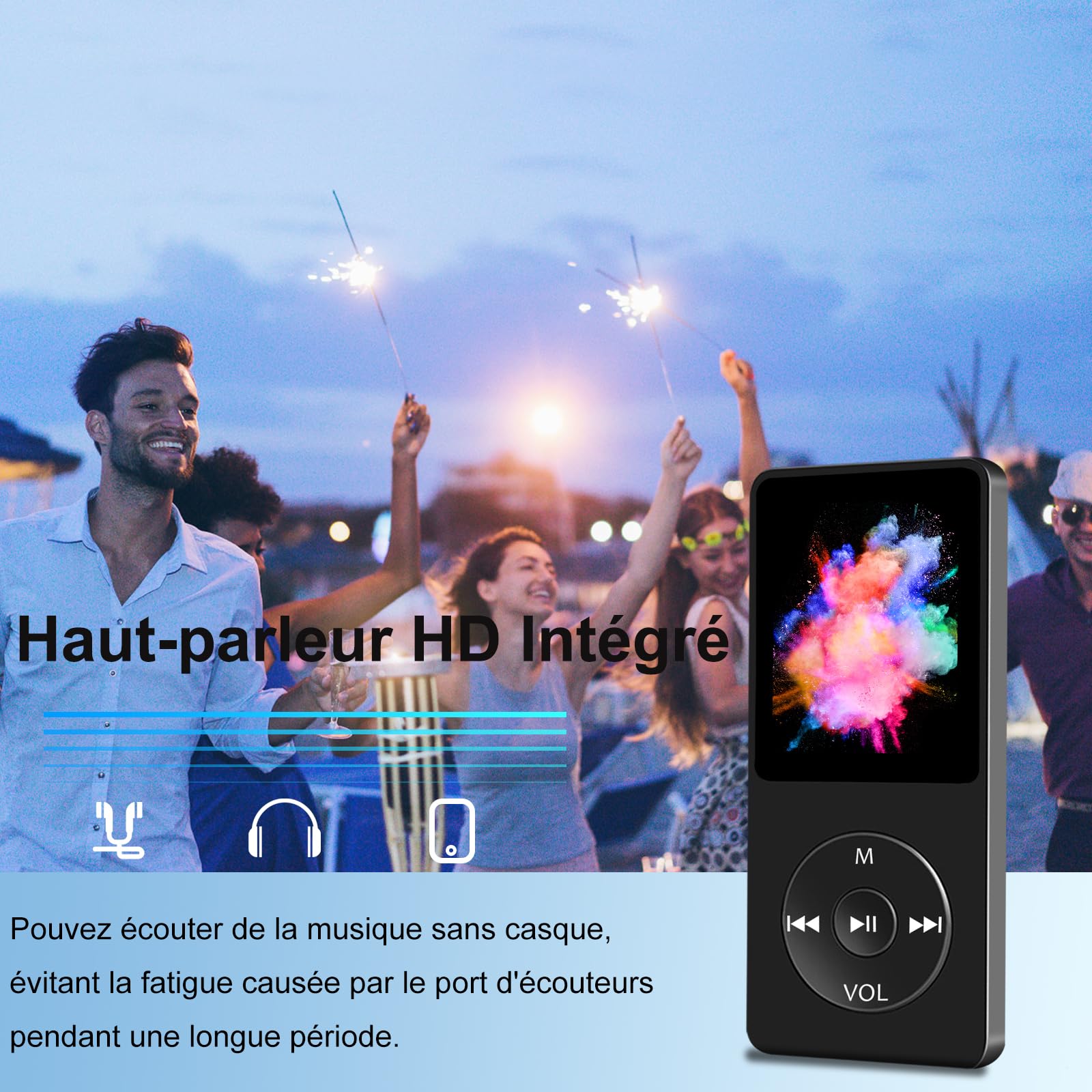 64Go MP3 Bluetooth 5.0 avec Haut-Parleur, Lecteur MP3 en Qualité Sonore HiFi Audio MP4 Baladeur Sport avec Écouteurs, Volume Indépendant, Radio FM, Enregistreur Vocal, Prend en Charge Jusqu'à 128 Go