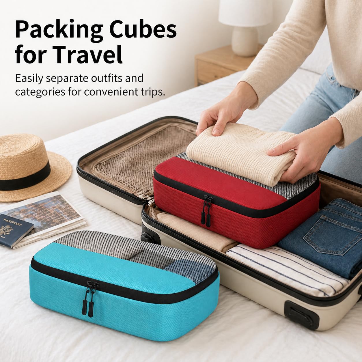 5 Stk. Packing Cubes für Reisen, 12,2 x 10,2 x 3,9 Zoll Reise Gepäck Organizer Taschen mit Mesh Fenster, leichte Koffer Aufbewahrungstaschen mit Griff für Kleidung, Pflegeartikel, Zubehör