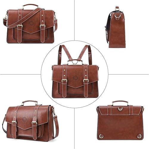 Miniatura 8 de ECOSUSI Mochila para mujer maletín de mensajero para laptop bolsa de cuero vegano bolsa de trabajo para portátiles de 156 pulgadas café