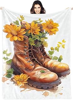 PINKBAY Manta de otoño con botas amarillas, cobija de cama de girasol para niños y niñas, para sofá, manta de franela suave y transpirable, 50 x 60 pulgadas