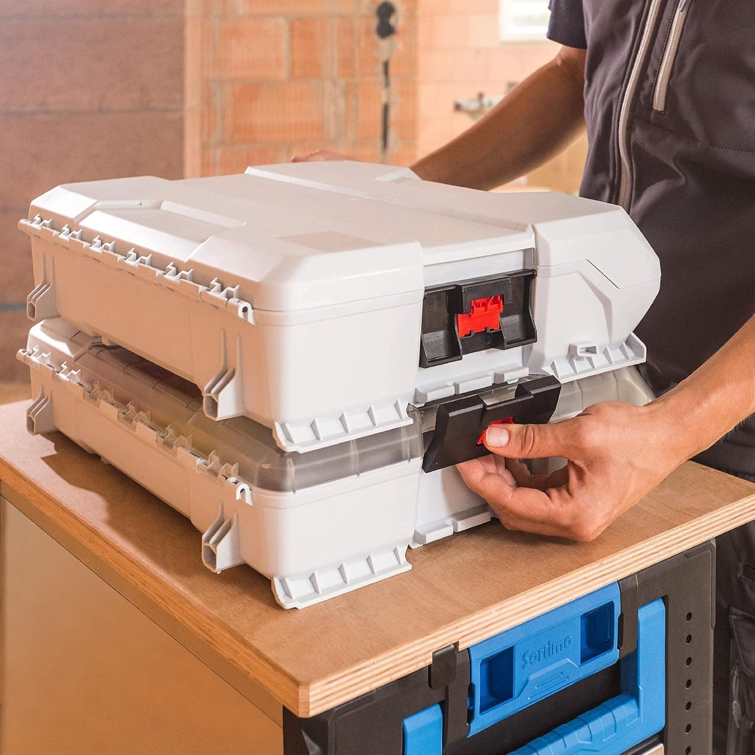 L-BOXX W-BOXX 102 Professional Azul incl. 2 Juego de Cajas de Inserción | Caja de Sortimentos L-Case | Caja de Tornillos con Tapa Transparente