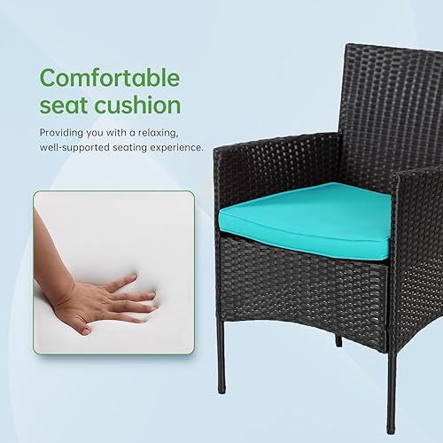 Miniatura 5 de Juego de 4 muebles modulares para exteriores, juego de muebles de mimbre resistentes al agua con 3 sillas de ratán, 1 cojín de mesa con tapa de