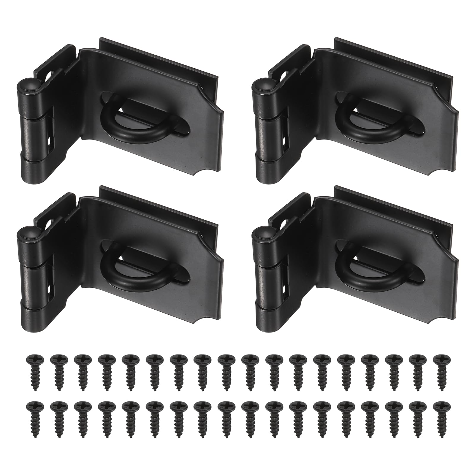 PATIKIL Door Hasp Latch (3 Inch, Black) (4 Pcs), Stainless Steel 90 Degree Padlock Hasp Safety Angle Locking Latch with Screws, Suit for- Cabinet/Garden/Yard/Shed/Closet