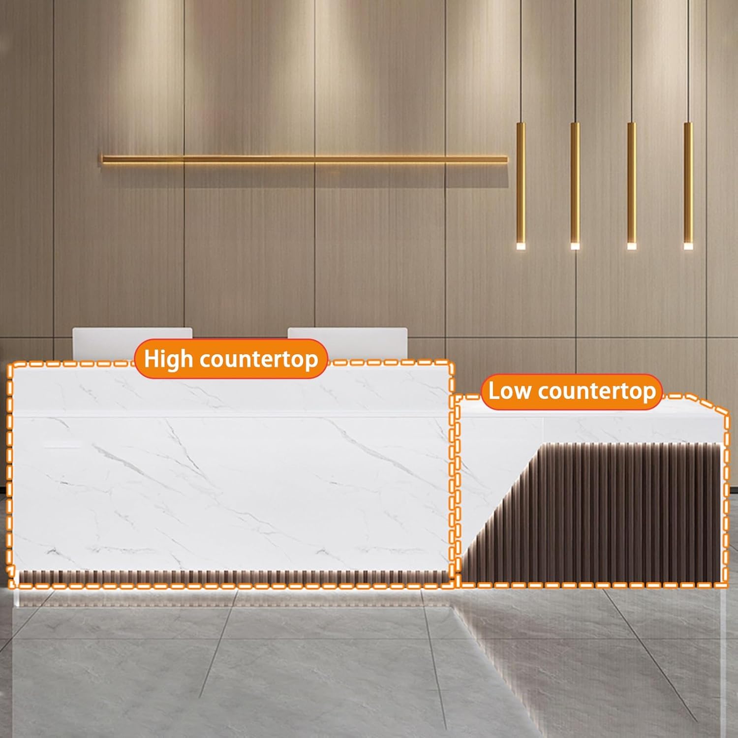 Reception Desk, Front Counter Desk with Lockable Drawer and LED Light, Modern Retail Checkout Counter, Reception Counter Table with Storage, for Salon/Recetion Room/Office(Blue,120cm/47.2in)