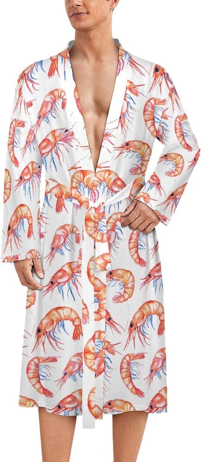 Cute Shrimps Men's Robe Soft Bathrobe V Neck Loungewear Sleepwear Nightgown Dressing Gown