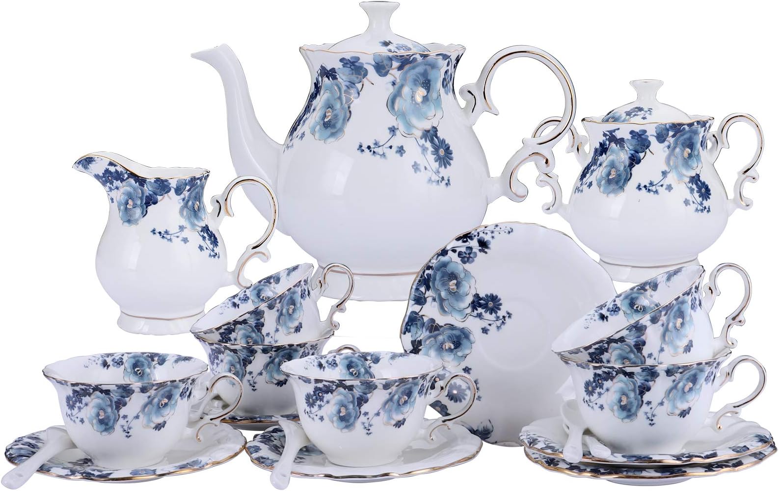 fanquare 21 Pieces Blue Rose British Afternoon Tea Set,