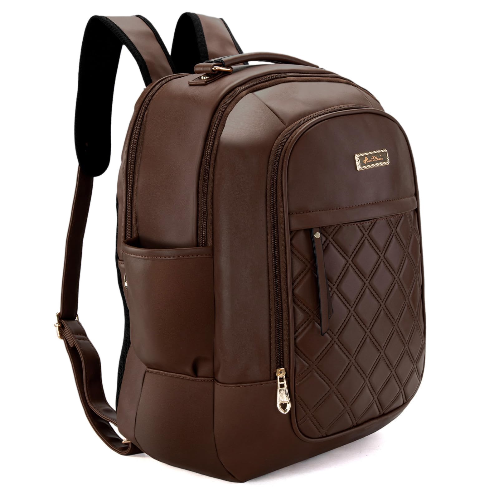 Montana West Faux Leather Casual Daypack Backpacks for Women & Men, Brown Travel Daily Daypack for Work, Business, Computer, Laptop