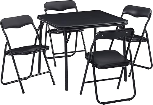 VECELO Kids Folding Activity Table and Chairs 5 Piece Set, Portable, with Ultra Soft Padded Cushion, Classic Black