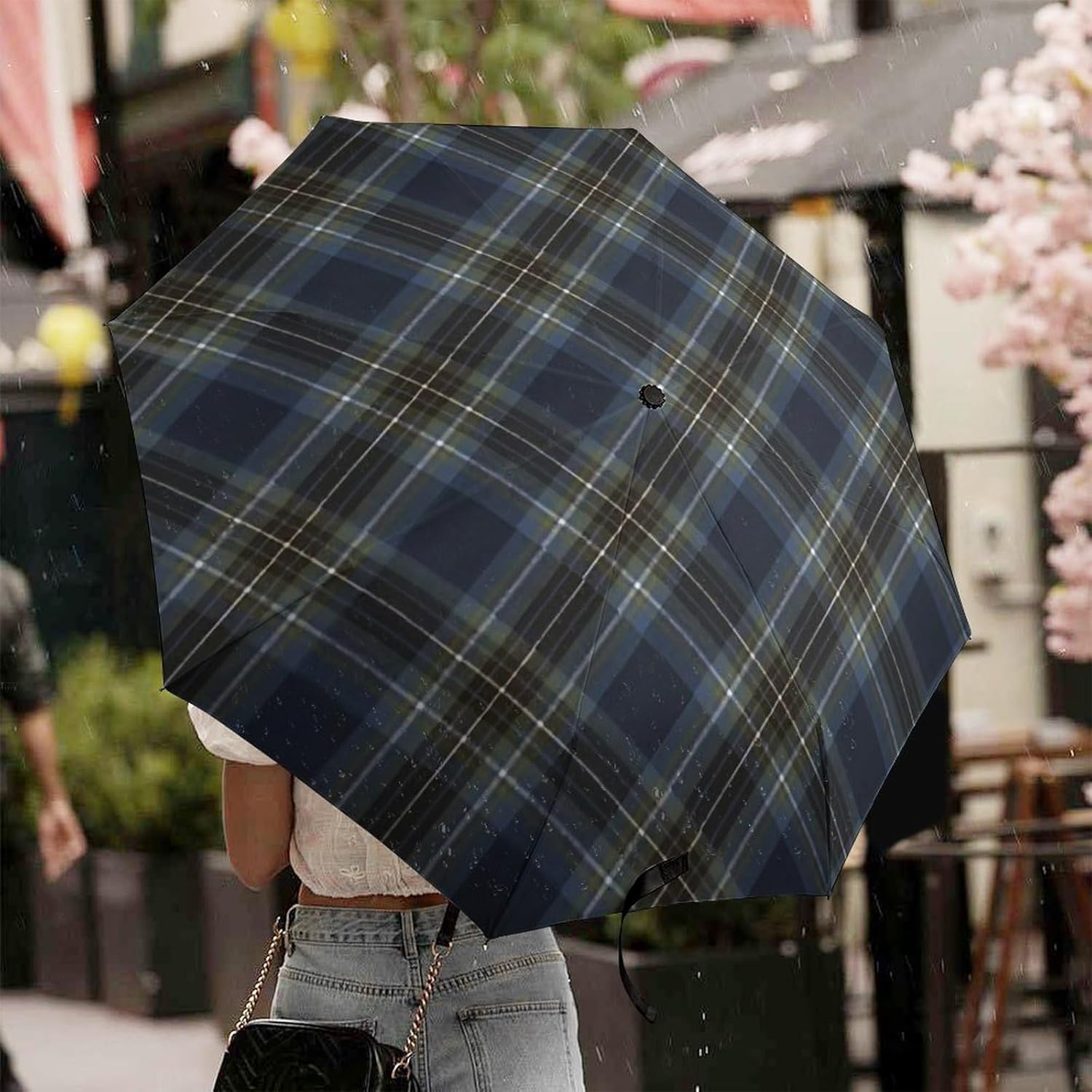 Scottish Plaid Clan Campbell Green Blue Tartan Umbrella Strong Windproof Automatic Umbrellas for Rain Sun Protection