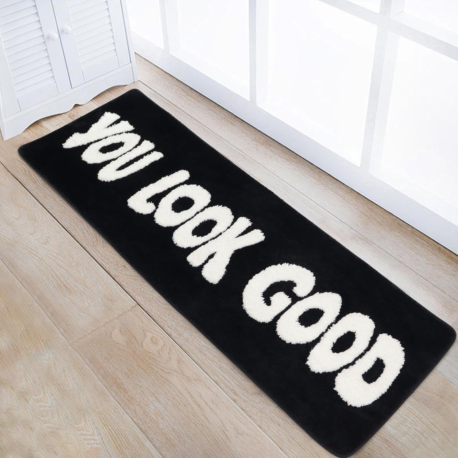 Alfombra Larga antideslizante para baño, decoración divertida para suelo de bañera, dormitorio y ducha, diseño Moderno, 50 x 150 cm, Nero-, 51x152 cm (Irregolare)