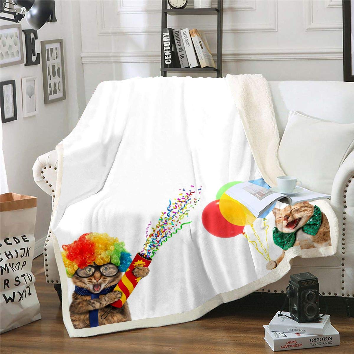 Loussiesd Funny Pet Cats Cute Cat Throw Blanket for Sofa Couch Bed Cartoon Animals Colorful Plush Blanket Bright Vibrant Room Decor Single 50"x60"