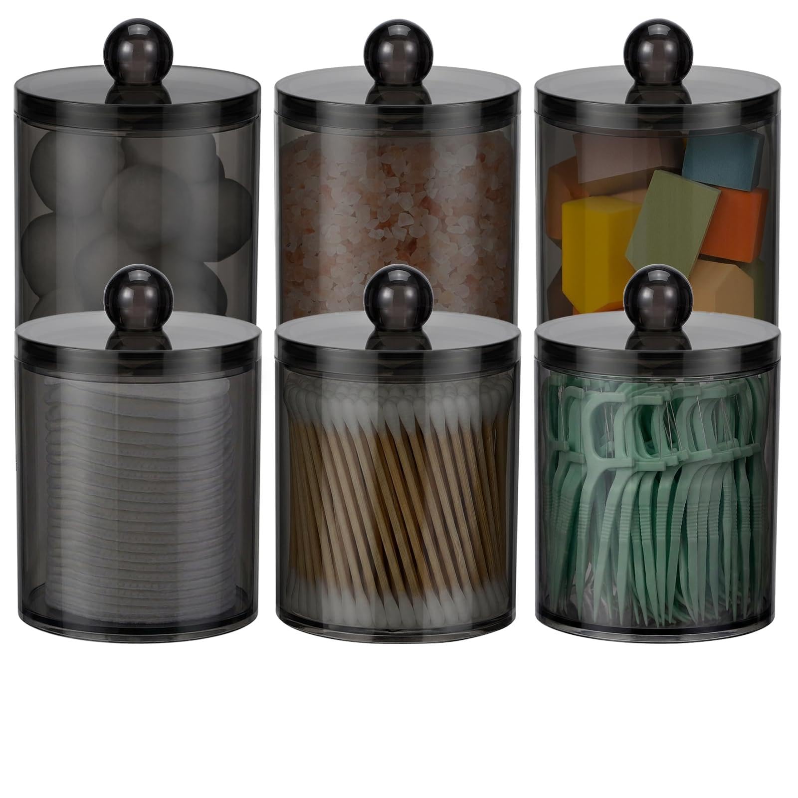 6 Pack Acrylic Qtip Holder Dispenser for Cotton Swabs, Balls, Floss Picks