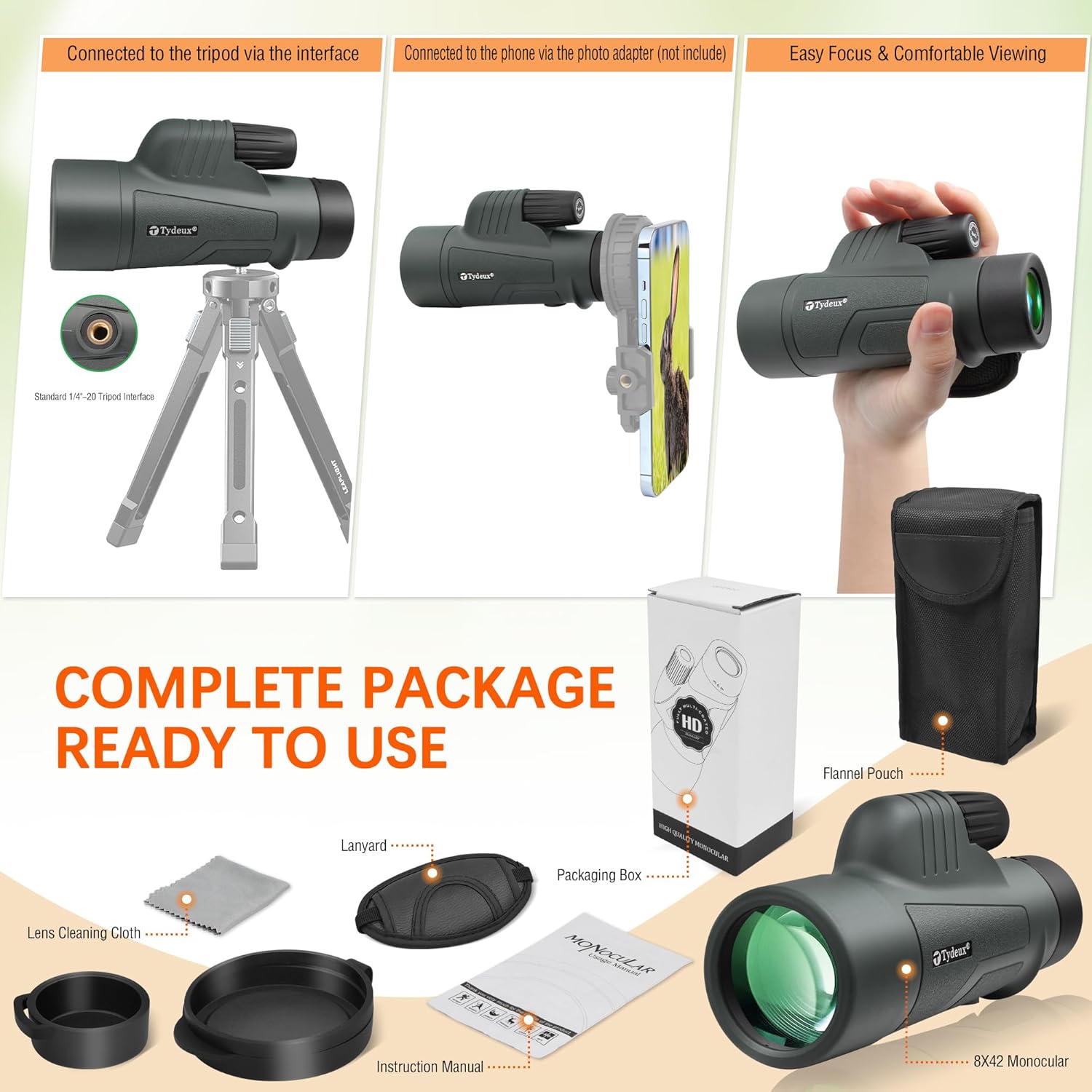 10x42 HD K4 Prism Monocular Telescope for Travel Wildlife Hunting Camping Bird Watching