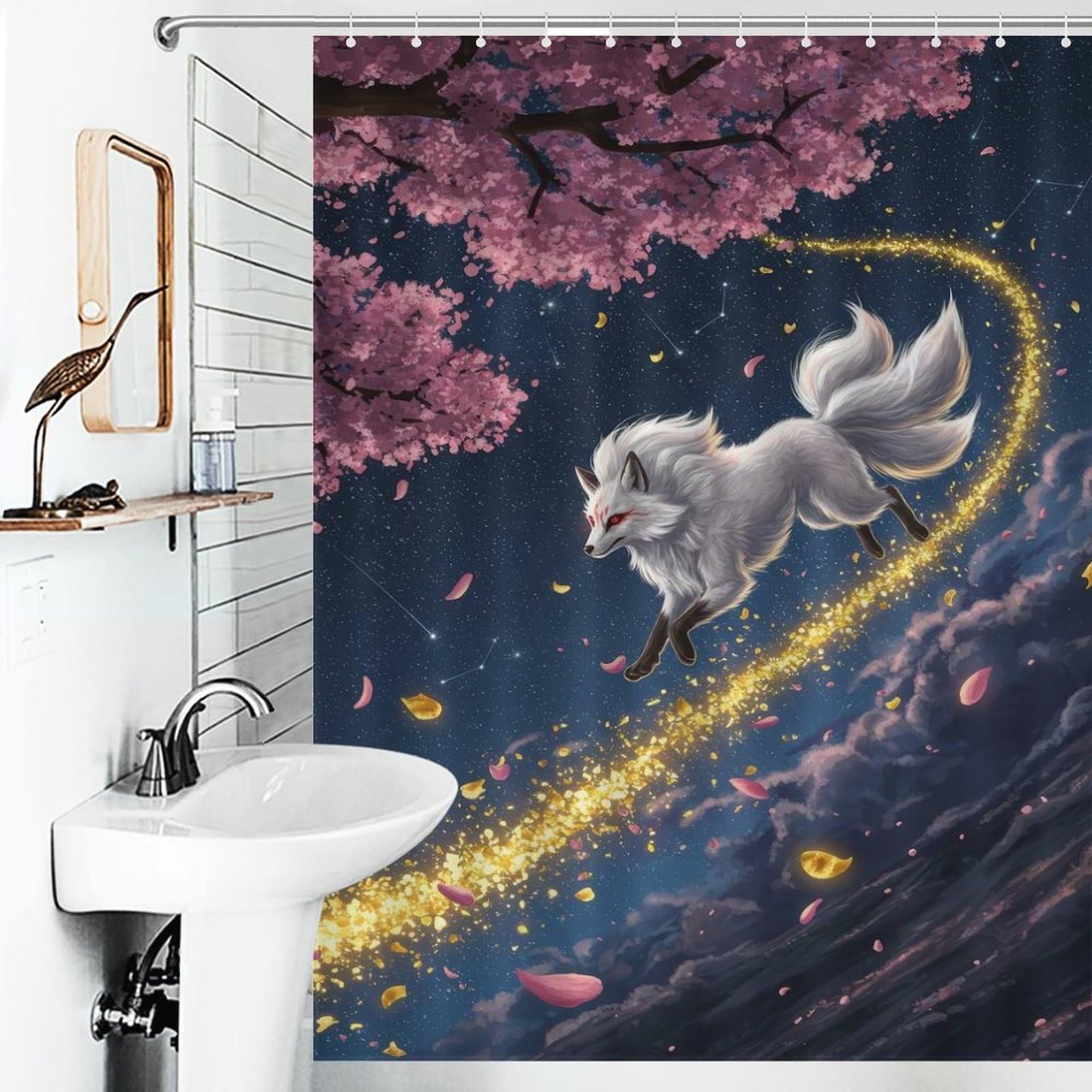 Rideau de douche chic Nine-Tailed Fox en tissu haut de gamme pour salle de bain