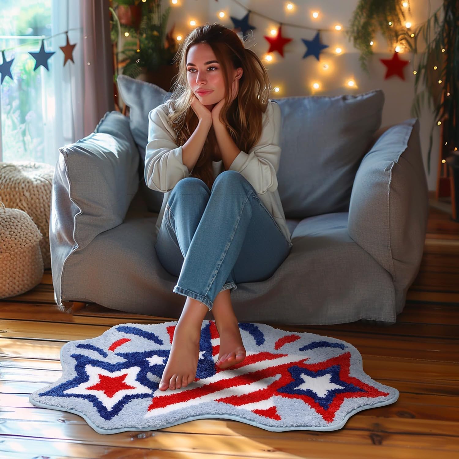 4th of July Bath Mat Patriotic Rug Stars Tufted Rug Non-Slip Floor Mat for Bathroom Rug Soft Absorbent Bathroom Rug Floor Bathroom Decor Independence Day Bath Rug 31.5''x 20.3''