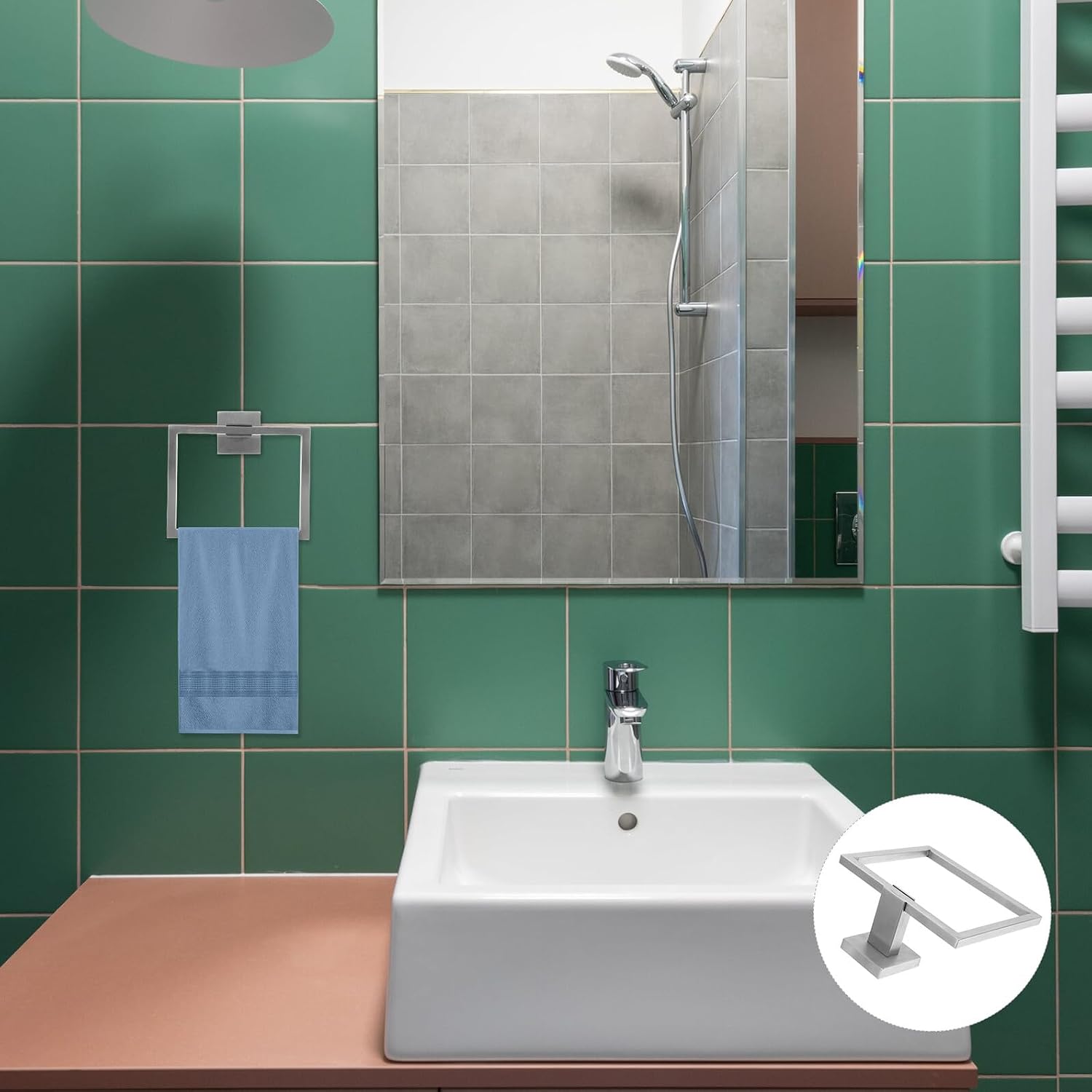 Stainless Steel Towel Ring Bathroom Wall Mount Towel Holder Square Brushed Finish for Bathroom and Kitchen