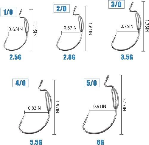 Miniatura 3 de Gancho de pesca con gusanos pesados, 20 ganchos de gusano con espacio ancho desplazado para bajos, ganchos de cebo pesados, para plásticos suaves,