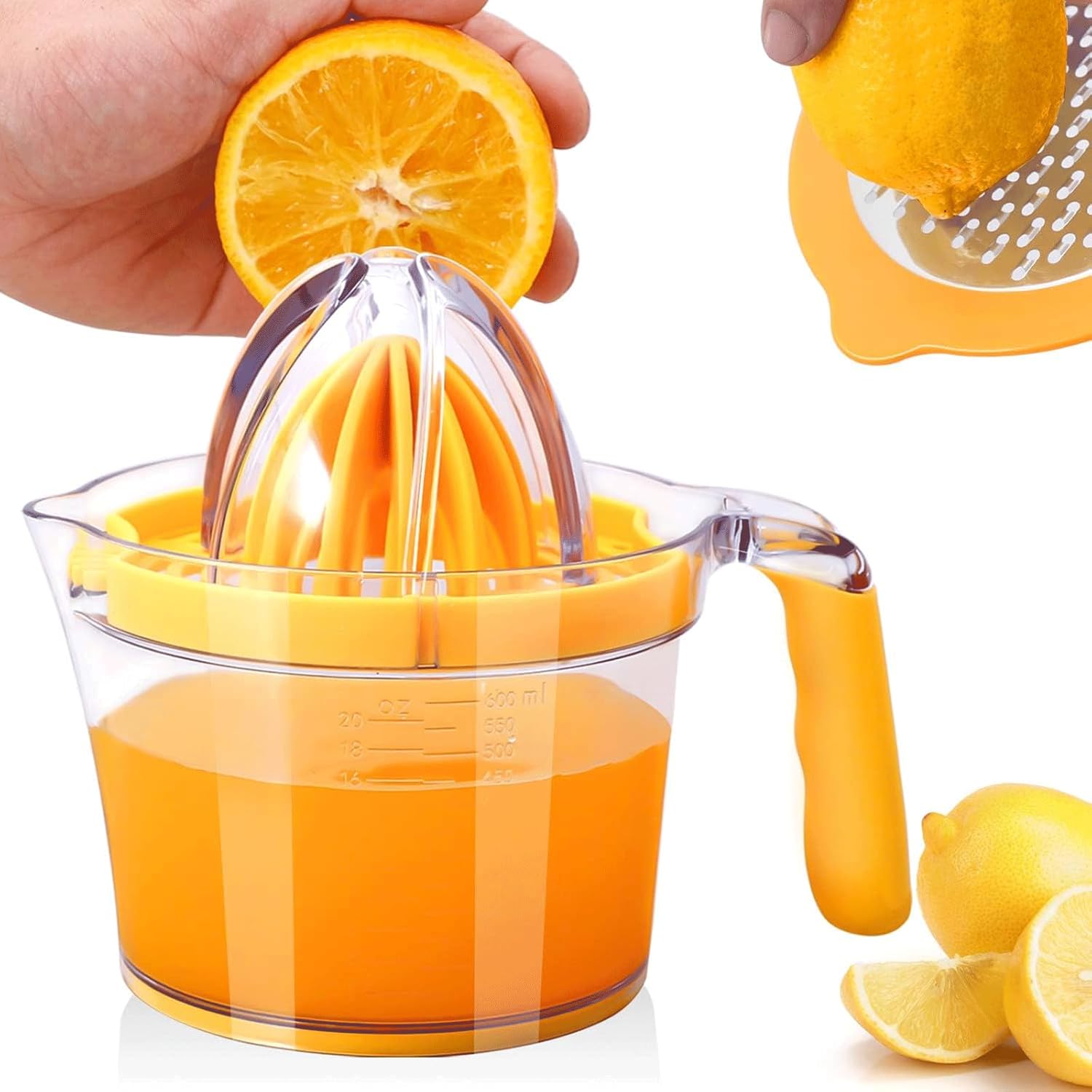 Citrus Lemon Orange Juicer Manual Hand Squeezer Fruit Juicer Lime Press with Built-in Measuring Cup and Grater and