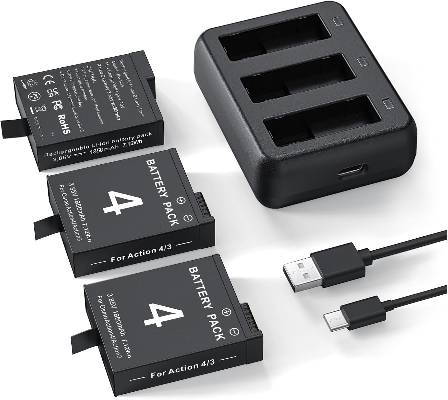 Dji Osmo Action Pro Battery TELESIN 3-Battery Charger Case For