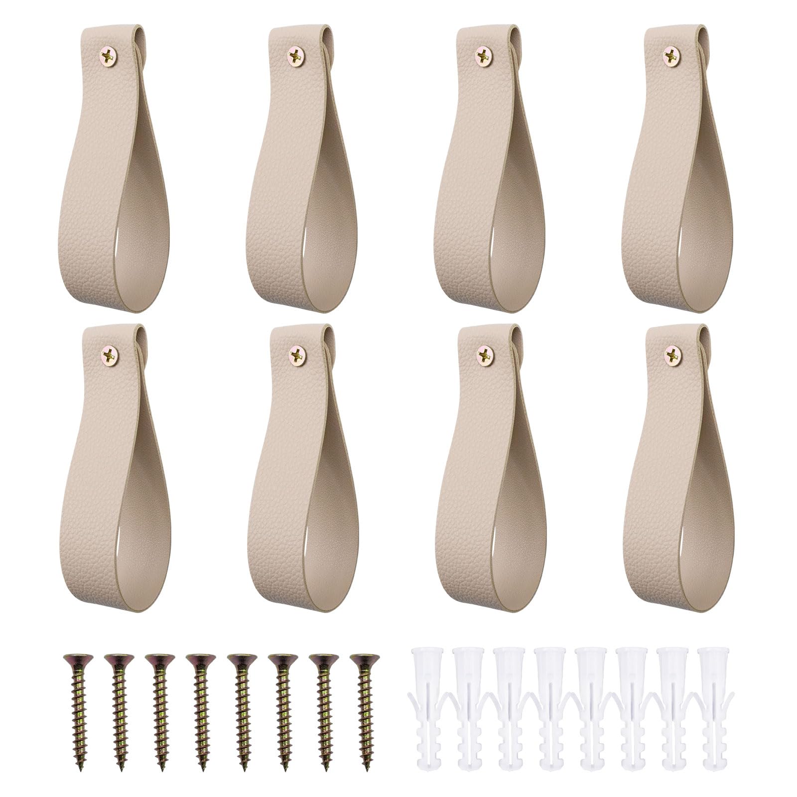 Shonmogar Curtain Rod Holders,Set of 8 Leather Curtain Rod Brackets with Screws,PU Curtain Rod Hangers,Leather Straps Hooks for Wall Pole Macrame Boho Art Décor, Beige
