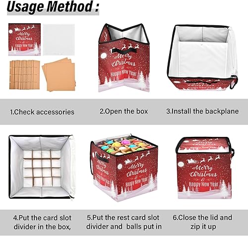 Miniatura 10 de Ceiurey Cesta de almacenamiento de adornos navideños de copo de nieve blanco y azul, contenedor de almacenamiento de invierno con separadores