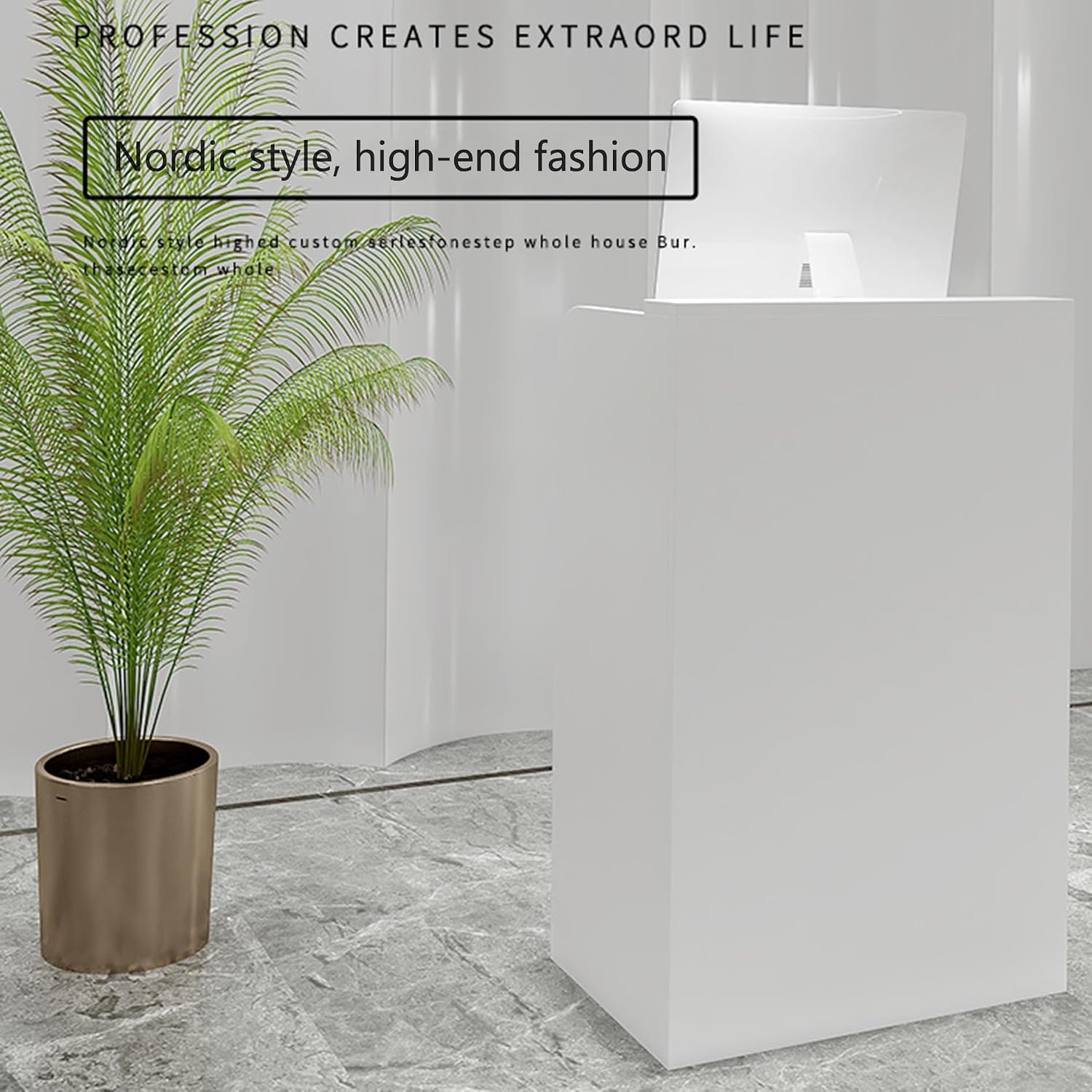 Front Office Desk Reception Table,Modern Cashier Rtail Counter Checkout,Small Reception Desk with Lockable Drawer & Open Storage Cabinet,Check Out Stand,for Lobby,Salon Reception Room,Store Shop(White