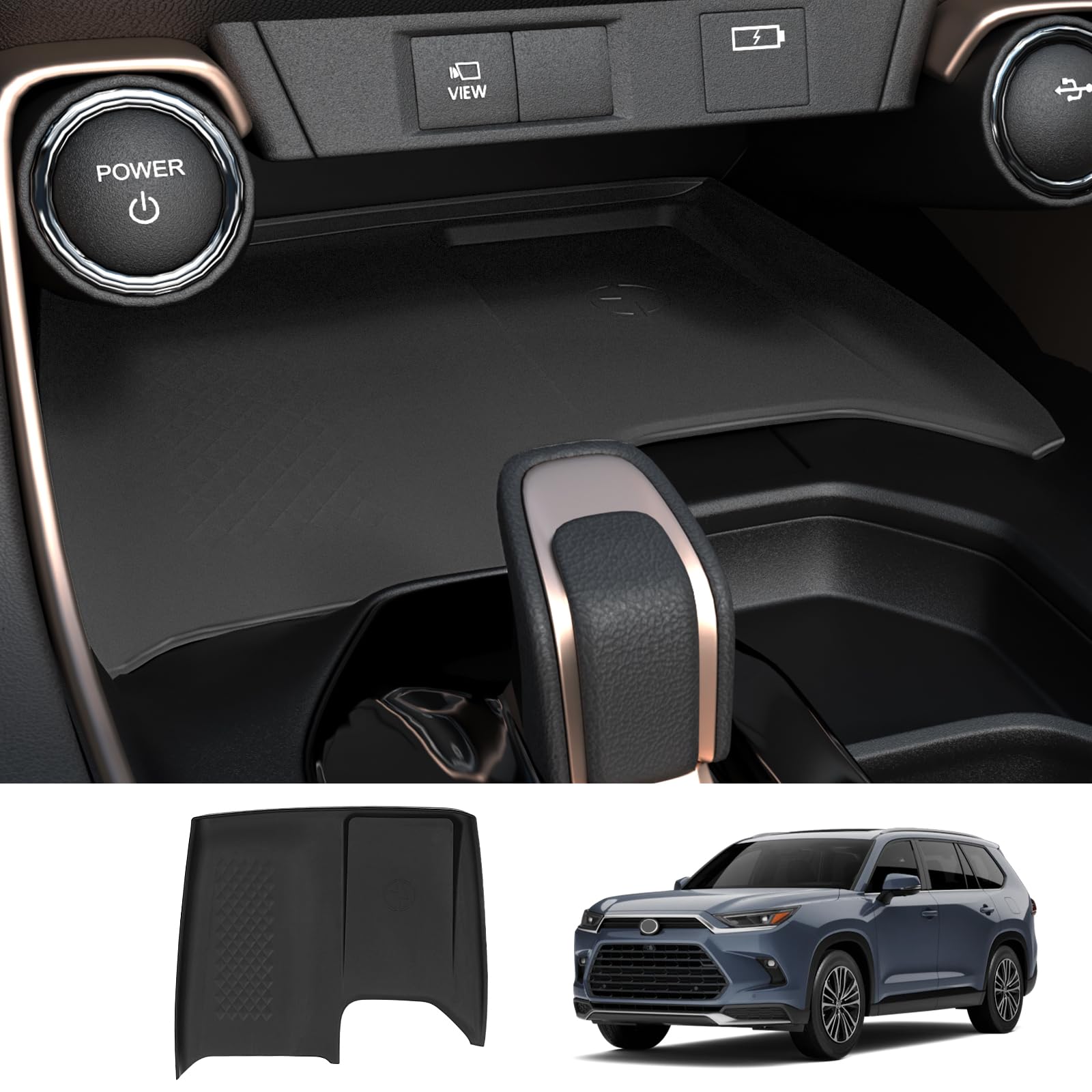 Wireless Charging Anti-Slip Mat for Grand Highlander Accessories, Black Silicone Protective Pad for 2025 2024 Grand Highlander Accessories