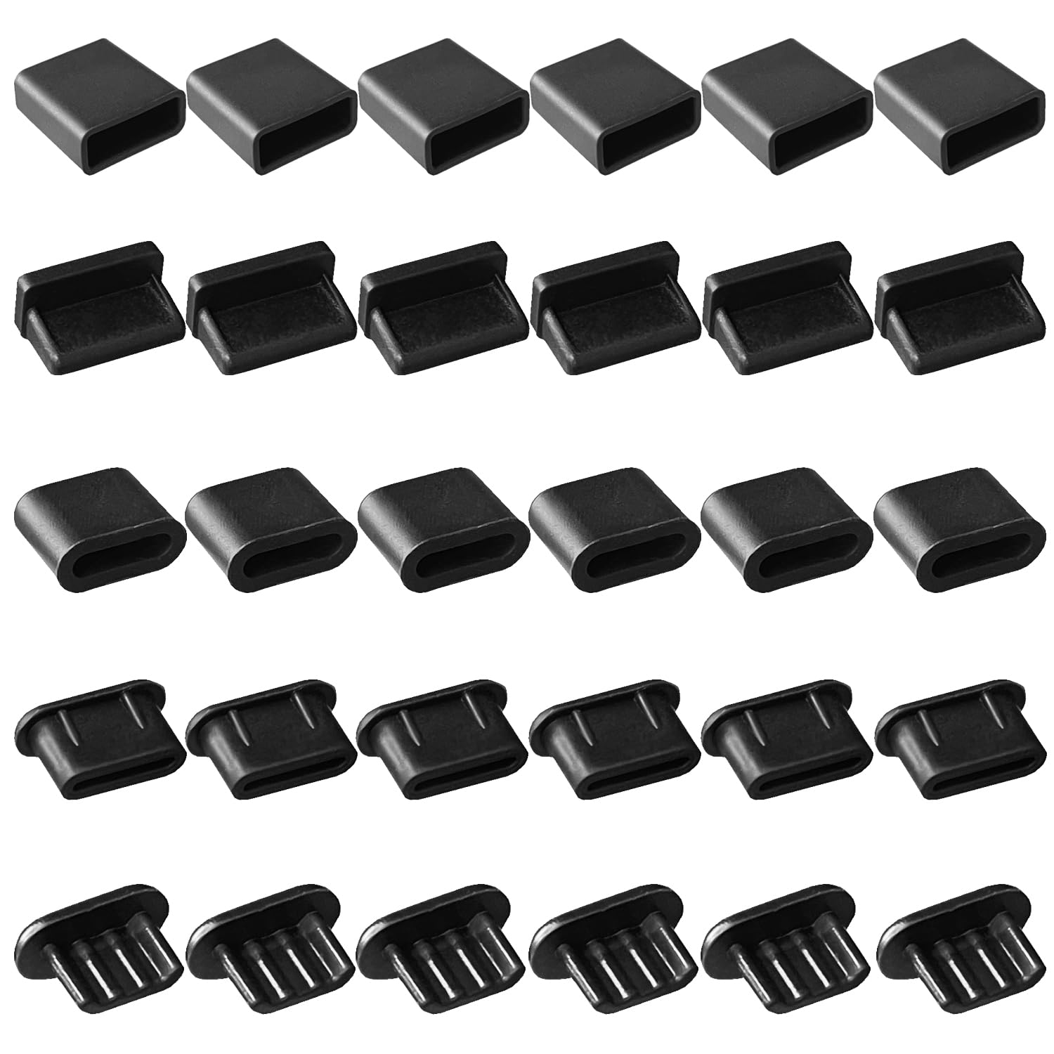 30 PCS 5 Types USB Dust Plugs Covers, Soft Silicone USB Port Anti-dust Plugs, Dust Covers Stoppers for USB Male Ports, USB Female Ports, USB Type C Male Female Ports, Micro USB Ports