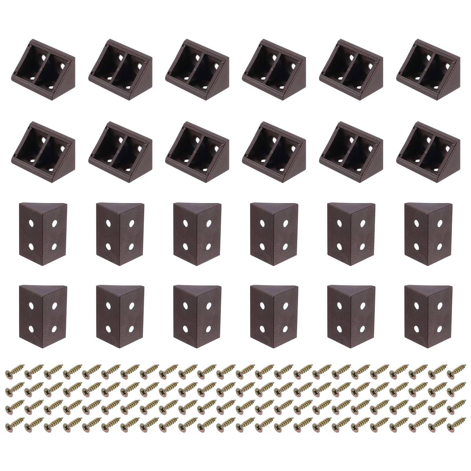 sourcing map 24Pcs 90 Degree Plastic Corner Braces, 19x32x19mm Nylon Shelf Right Angle Brackets with Screws for Cabinets, Cupboards (Brown)
