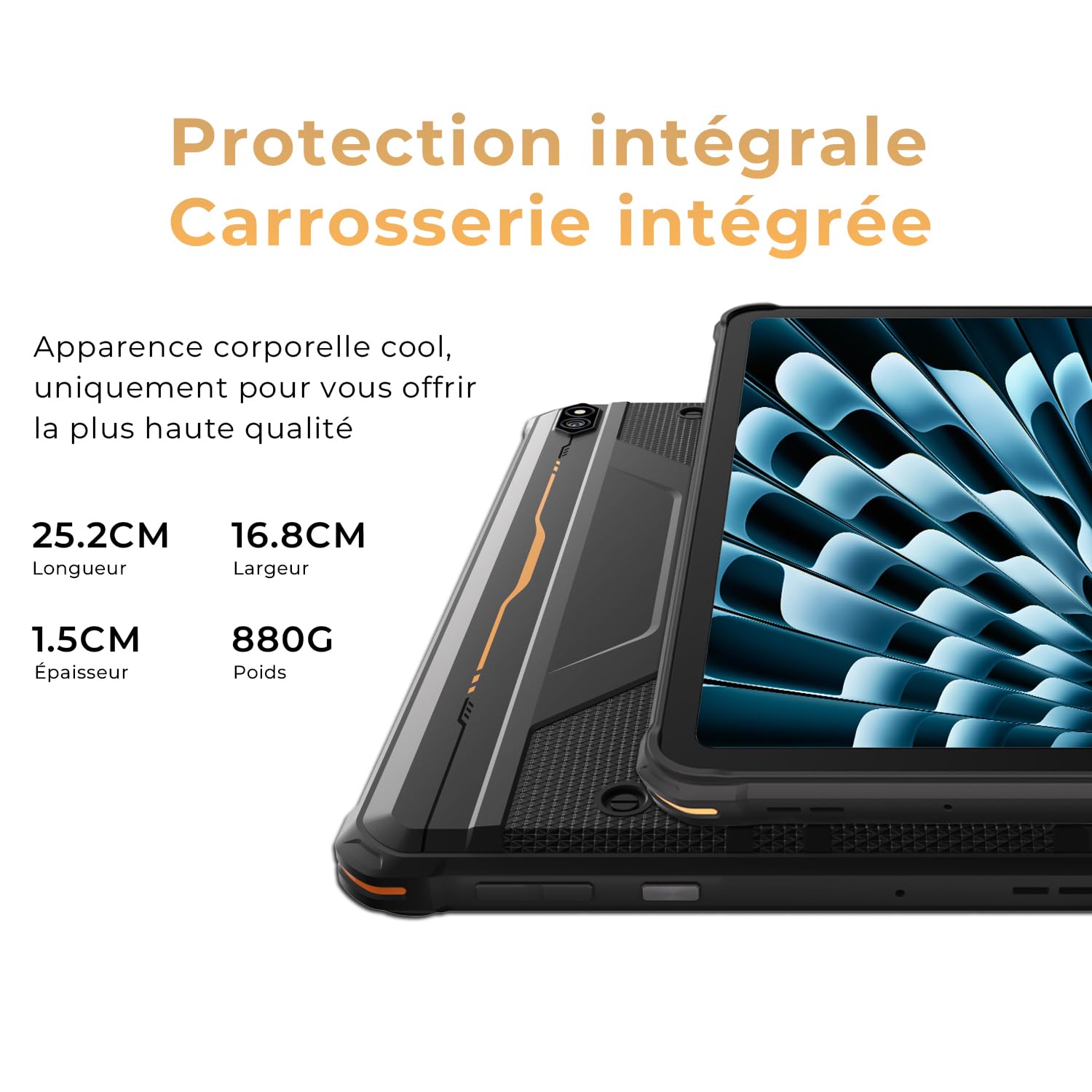 HOTWAV R10 Pro Tablette Incassable-20Go + 256Go/TF 1To Android 14 Tablette | 10080mAh Battery, Écran 10.1" HD+ Tablette Chantier, 13MP+5MP, Octa Core, Dual SIM 4G, Face ID, IP68&IP69K, GPS/OTG