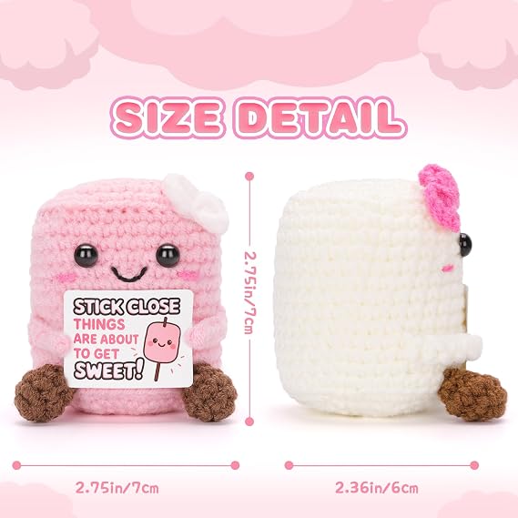 2PCS Pink and White Marshmallows Plush, Positive Crochet Doll, Funny Knitted Marshmallows for Best Friend Couple, Fun Emotional Gift Idea