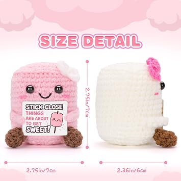 2PCS Pink and White Marshmallows Plush, Positive Crochet Doll, Funny Knitted Marshmallows for Best Friend Couple, Fun Emotional Gift Idea