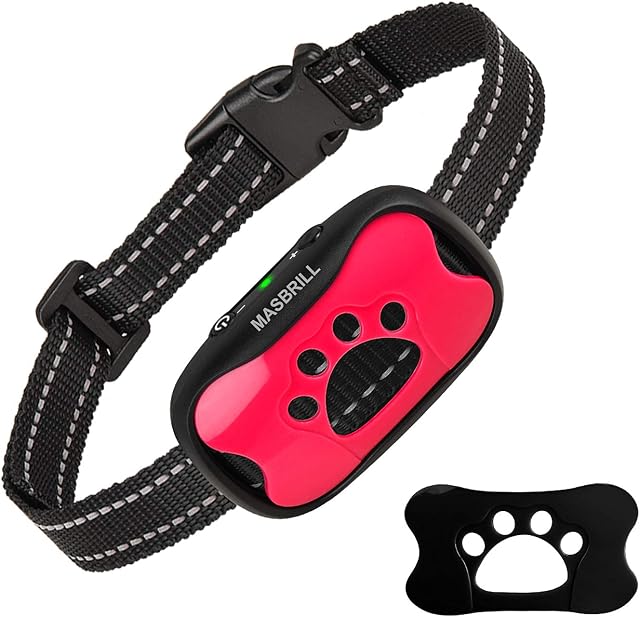 Anti Barking Dog Collars Rechargeable, Stop Dog Barking Deterrent Device with Vibration & Sound Harmless Training No Bark Collar, 7 Sensitivity Adjustable Bark Collar for Small Medium Large Dogs(Red)