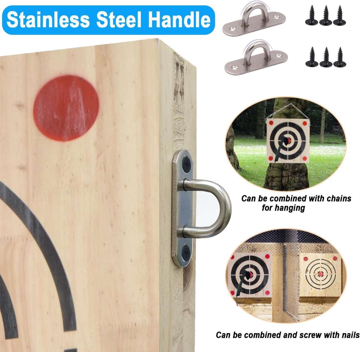 Heavy Wooden Axe Throwing Target & Flying Knife Throwing Target with Handles