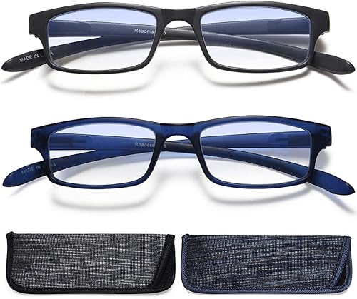 EYEURL Paquete de 2 lentes de lectura para mujeres y hombres anteojos de bloqueo de luz azul con bisagras de resorte