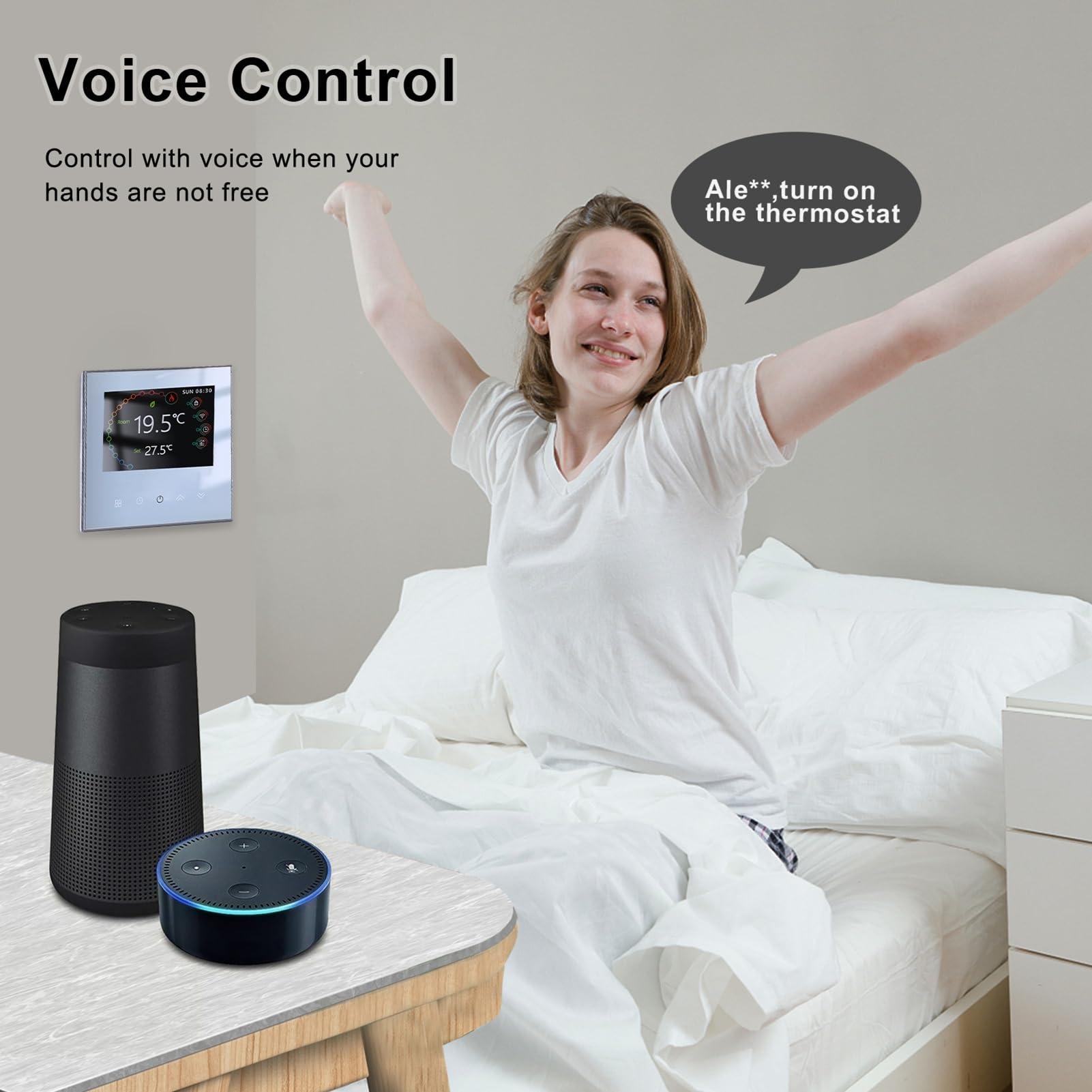 WIFI Smart Thermostat, Bezprzewodowe Termostat, Termostat Kontroli Głosu do Domu, Zdalne Sterowanie Kompatybilne z aplikacją SmartLife, Udostępnianie Rodziny, Automatyzacji Domu (Ogrzewanie