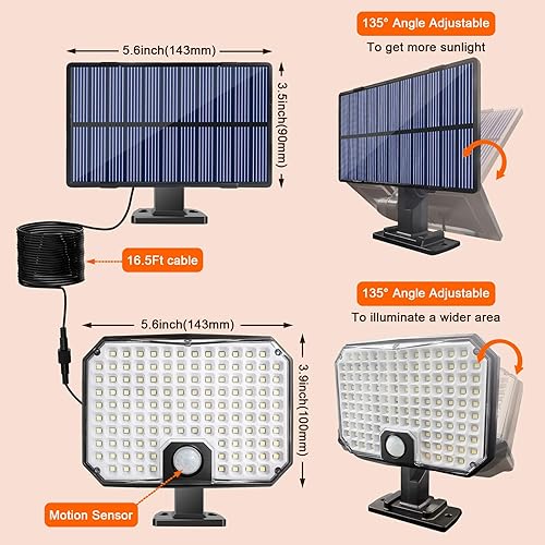Miniatura 7 de Luces solares con sensor de movimiento para exteriores, impermeables, 3 modos, funciona con energía solar, luces de cobertizo del atardecer al