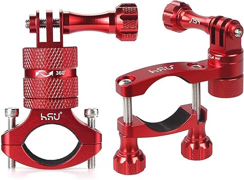 HSU Soporte de aluminio para manillar de bicicleta, poste de asiento de rotación de 360, soporte de poste de esquí compatible con Go Pro Hero