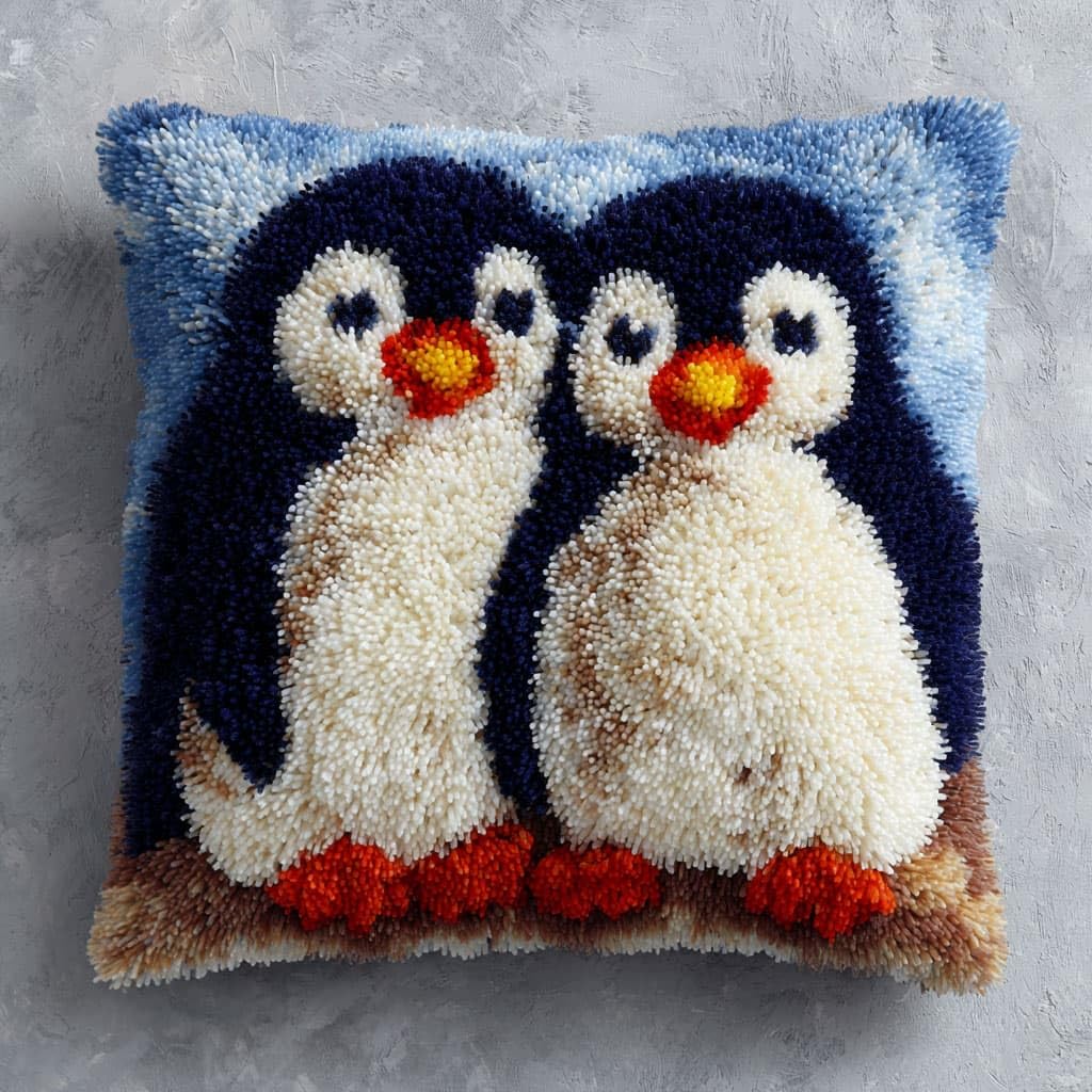 Henypt DIY Latch Hook Pillow Case Kit Penguin